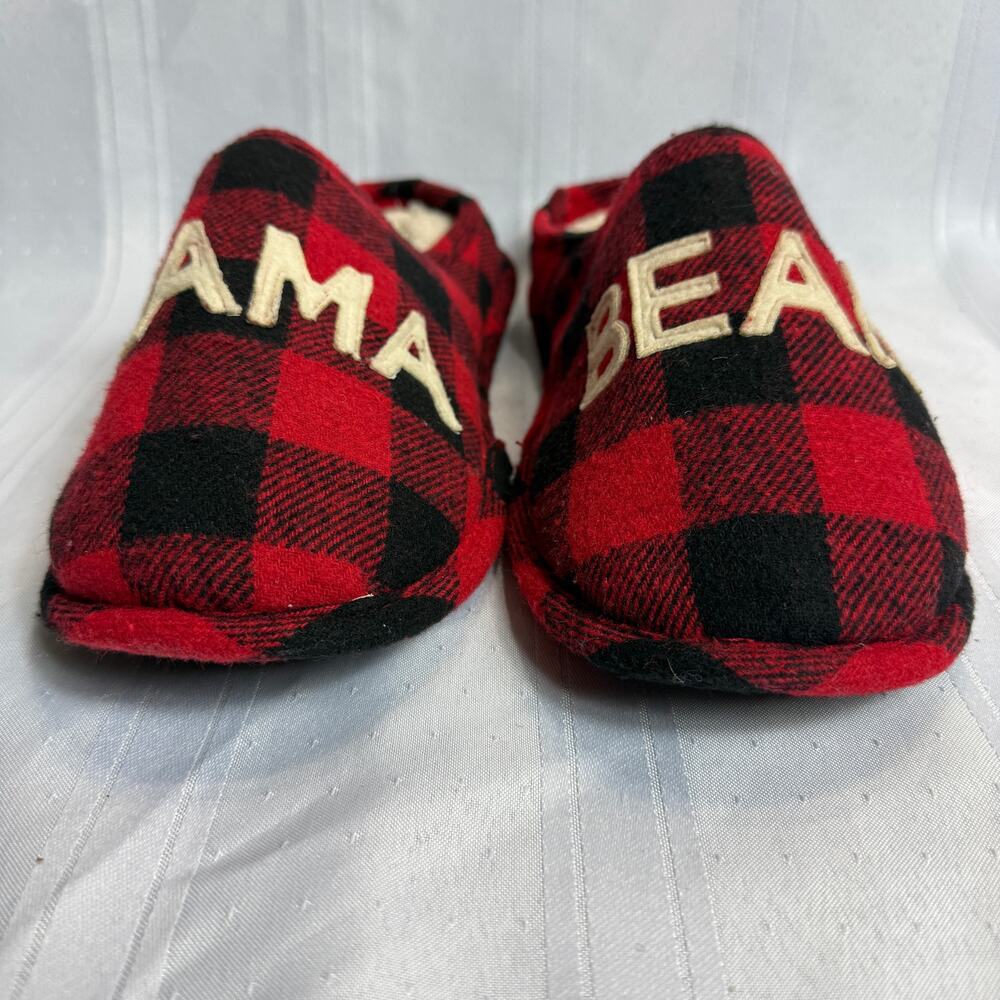 Dearfoams Mama Bear Slippers Red Black Buffalo Plaid Scuff Womens‎ XL 11-12 NWOT